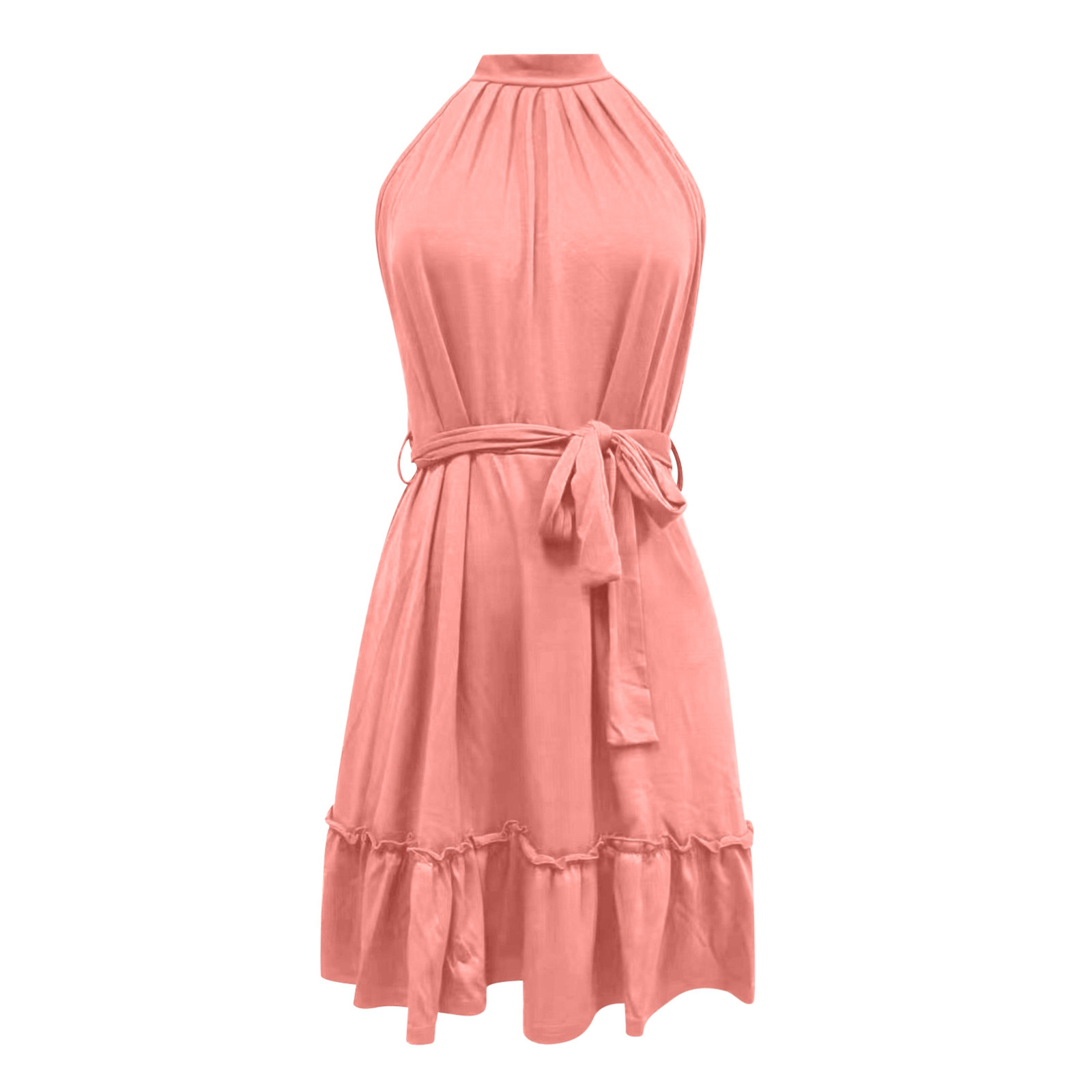 thumbnail image 5 of Vestido sin mangas con cinturón para mujer: diseño informal y elegante, detalles plisados, color liso, versátil para primavera/verano., 5 of 5